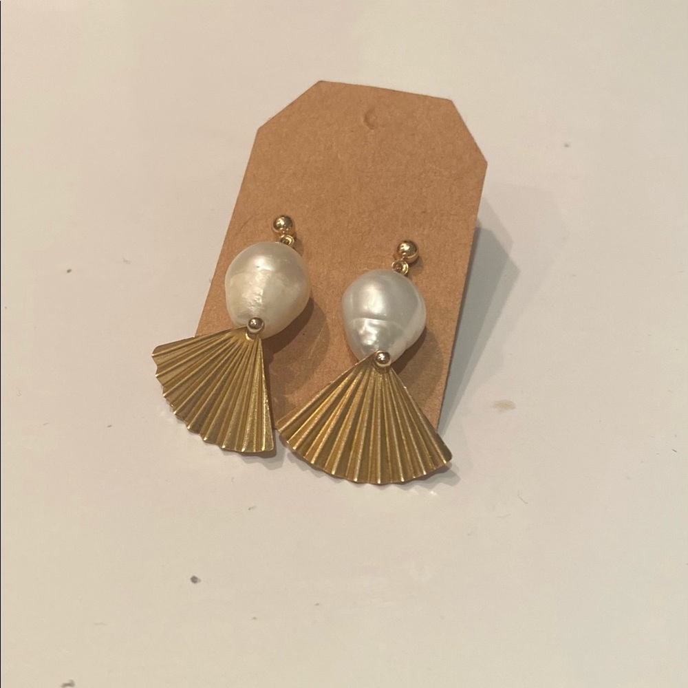 Pearl Fan earrings with 14k gold filled stud